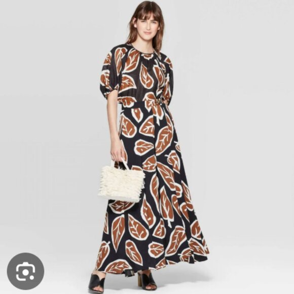 Who What Wear Brown and Black Leaf Print Set - Picture 1 of 9